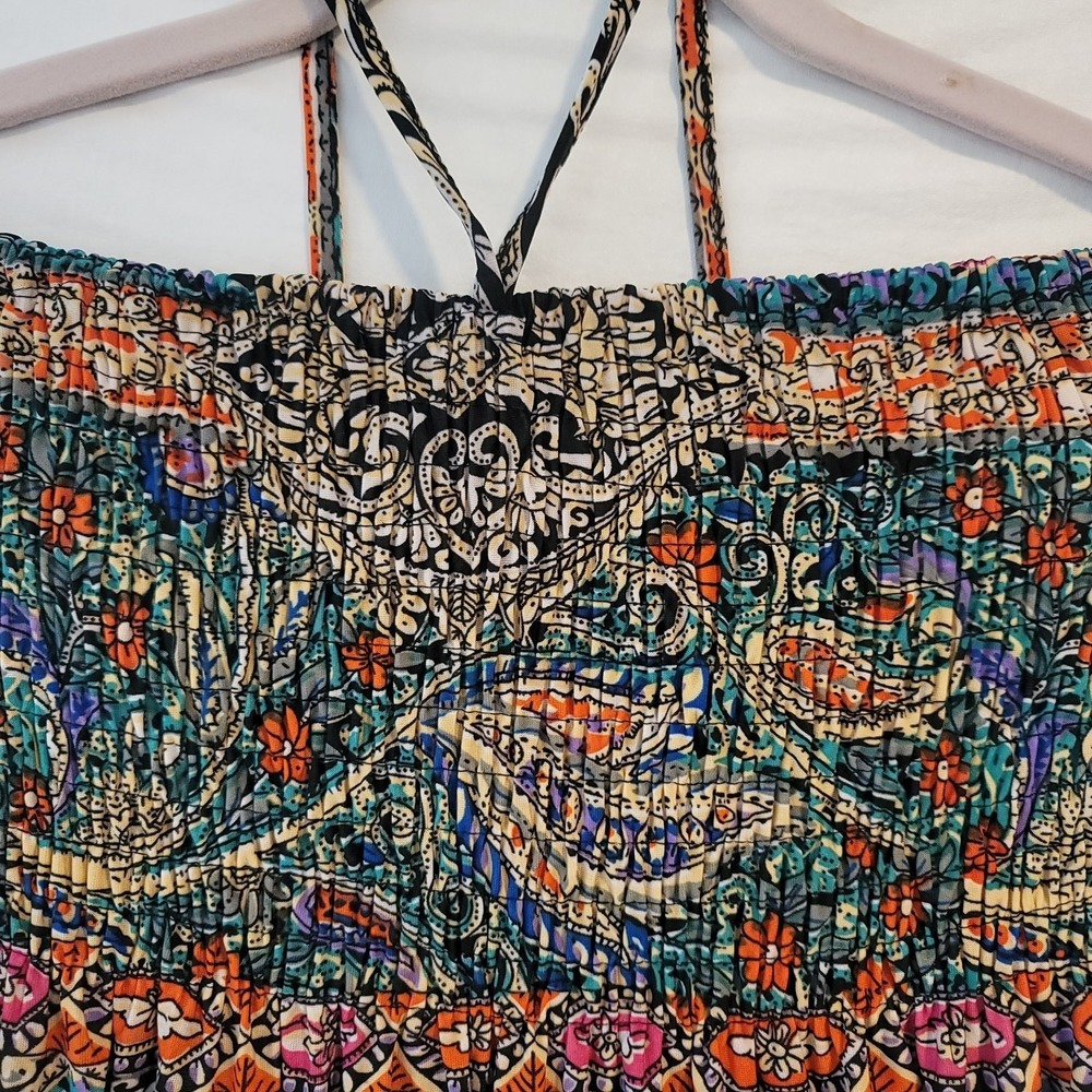 Isla‎ Bonita Dress Womens Plus Size Multicolor Paisley Boho Maxi Sundress Beaded